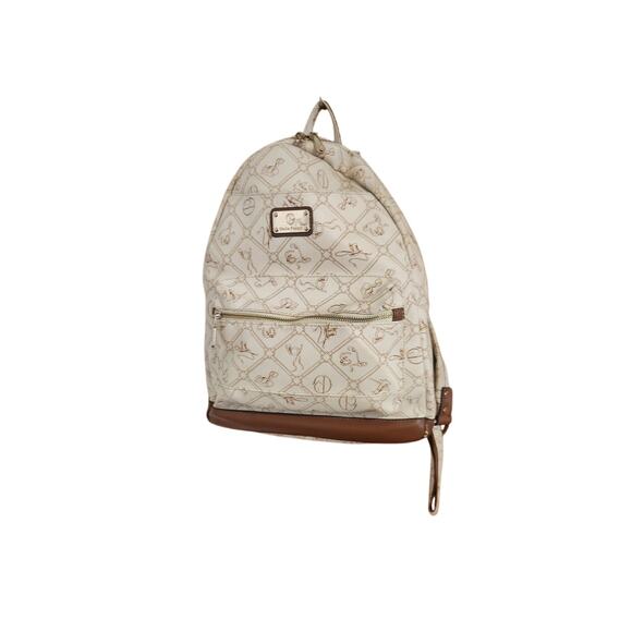 Giulia Pieralli Beige Logo Print Backpack Purse Brown Trim - Picture 1 of 11